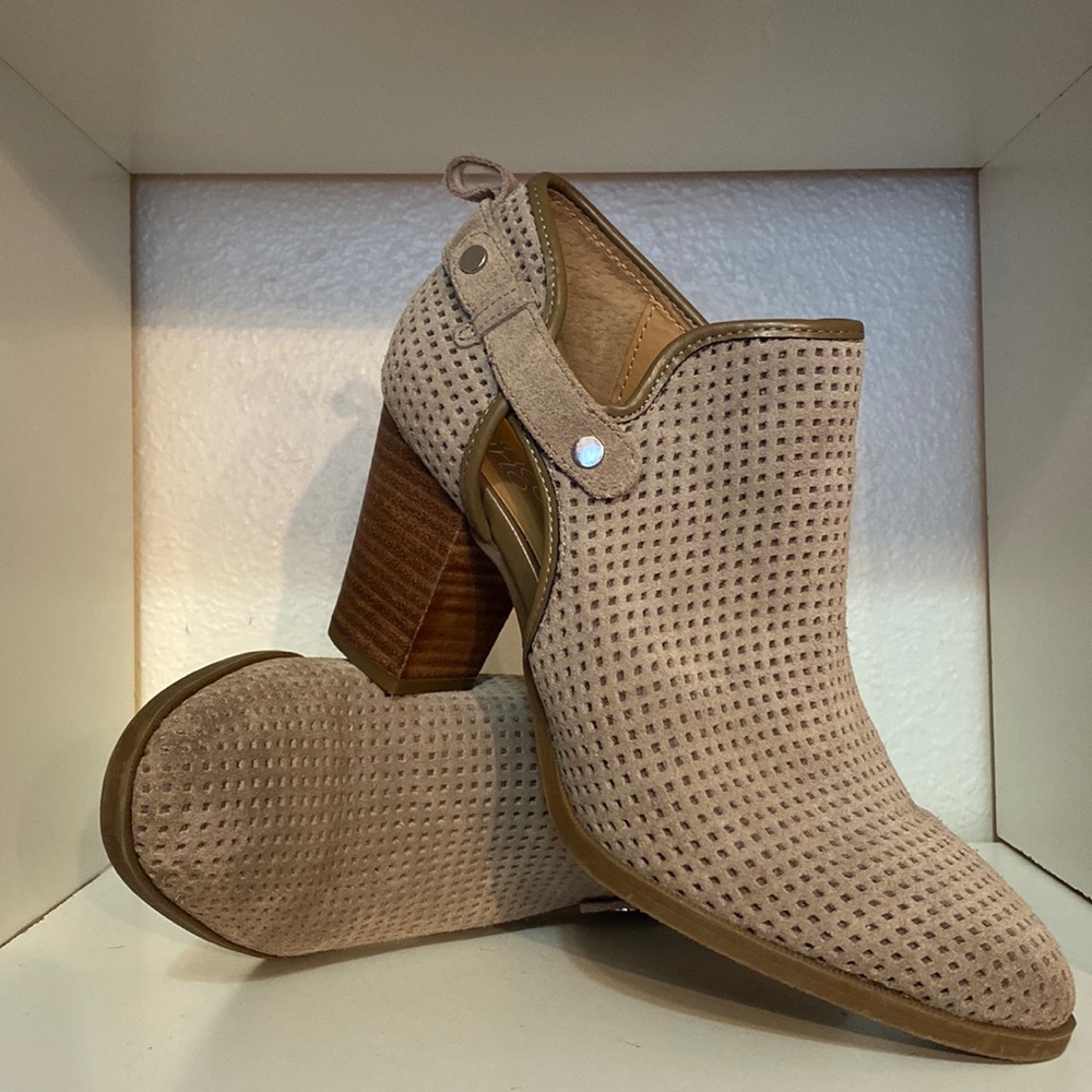 Franco Sarto Dale 2 Perforated Suede Leather Tan Ankle Booties